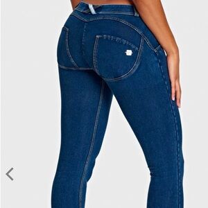 Dark blue white stitch Freddy Jeans mid rise skinny ripped medium sexy stretch